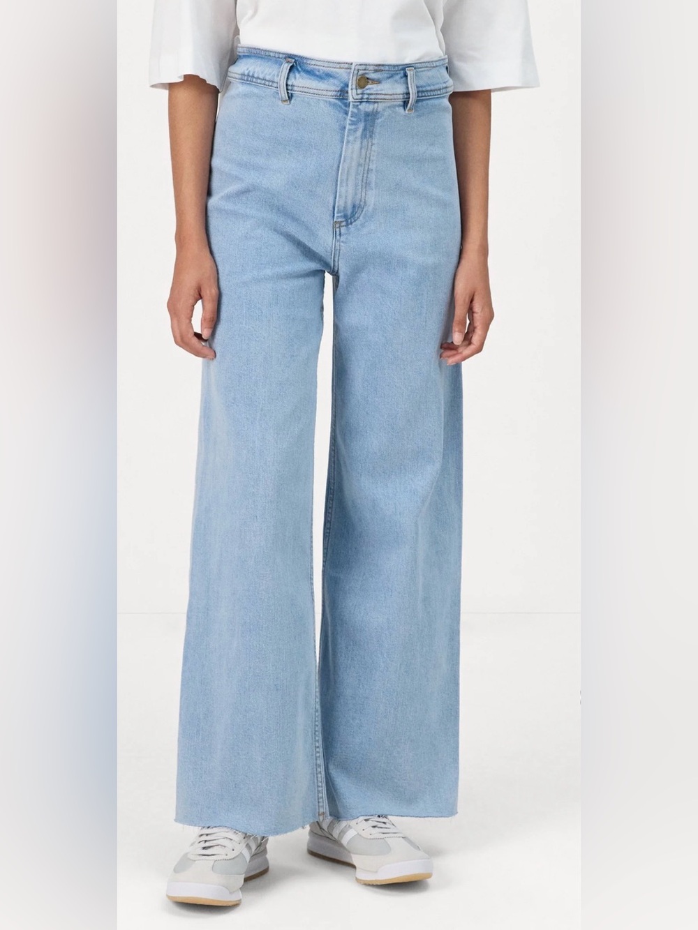 Rip Curl Holiday high waist wide leg jeans light blue raw hem 28